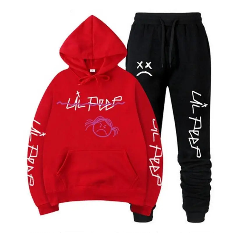 Conjuntos Moletom Lil Peep - Blusa com Capuz + Calça de Moletom, Unissex, Inverno, Forrado com Fleece, Estilo Hip Hop