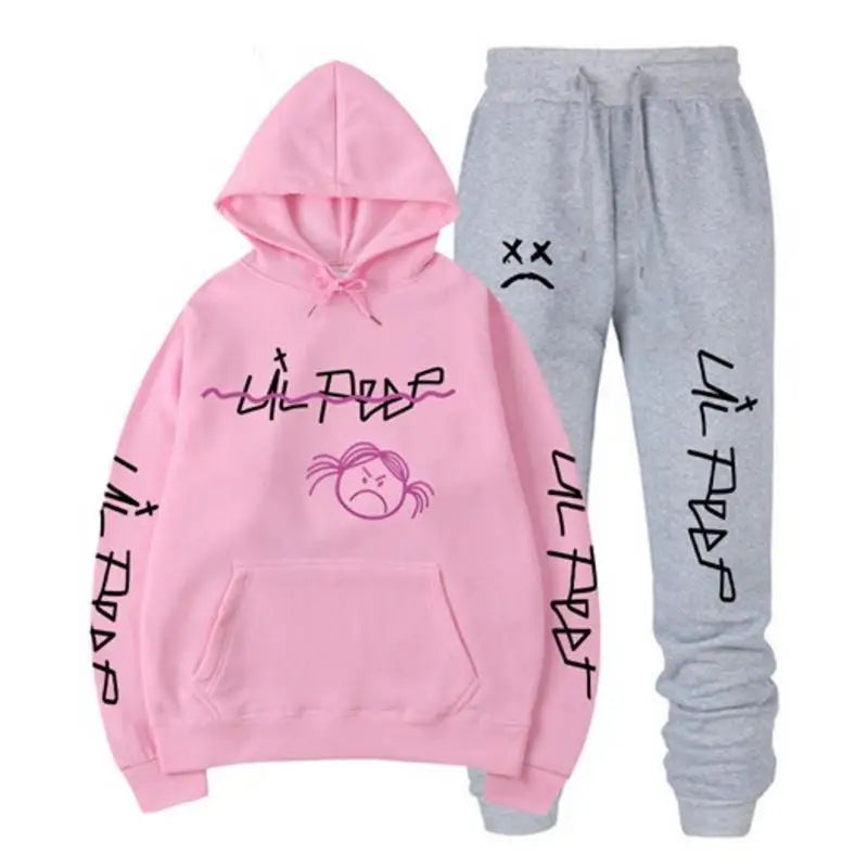 Conjuntos Moletom Lil Peep - Blusa com Capuz + Calça de Moletom, Unissex, Inverno, Forrado com Fleece, Estilo Hip Hop