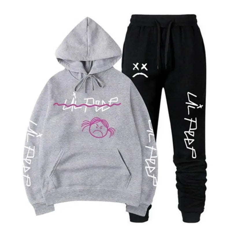 Conjuntos Moletom Lil Peep - Blusa com Capuz + Calça de Moletom, Unissex, Inverno, Forrado com Fleece, Estilo Hip Hop