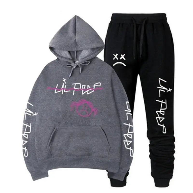 Conjuntos Moletom Lil Peep - Blusa com Capuz + Calça de Moletom, Unissex, Inverno, Forrado com Fleece, Estilo Hip Hop