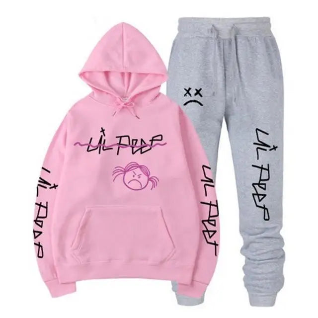 Conjuntos Moletom Lil Peep - Blusa com Capuz + Calça de Moletom, Unissex, Inverno, Forrado com Fleece, Estilo Hip Hop