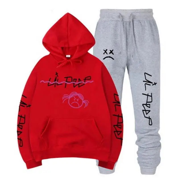 Conjuntos Moletom Lil Peep - Blusa com Capuz + Calça de Moletom, Unissex, Inverno, Forrado com Fleece, Estilo Hip Hop