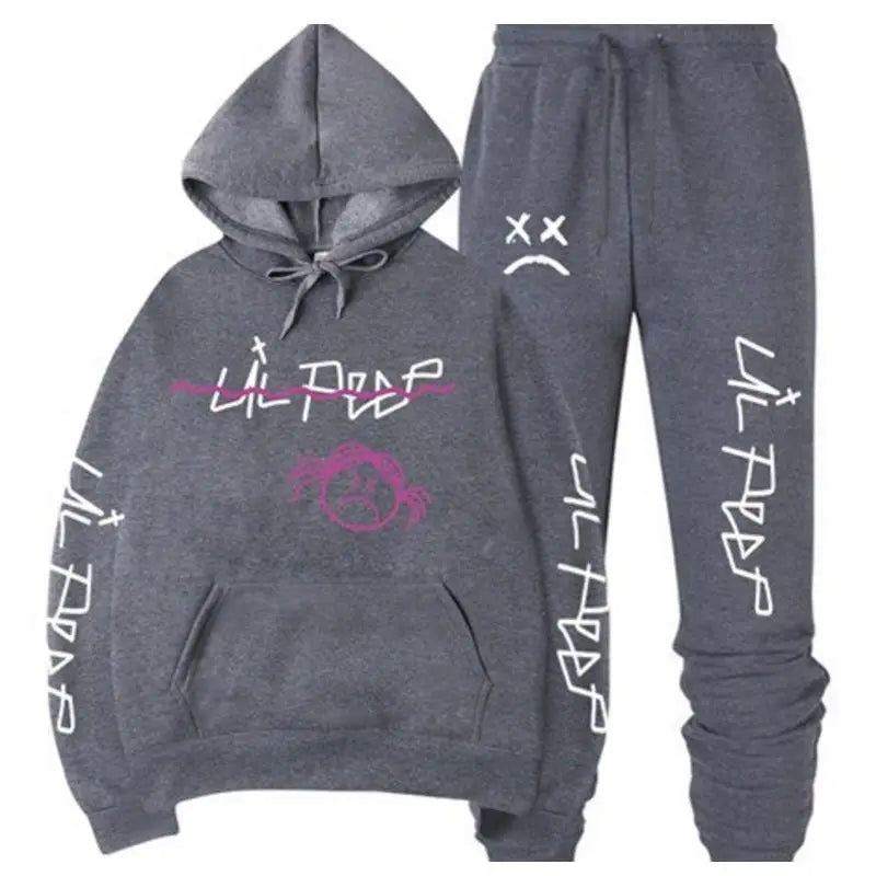 Conjuntos Moletom Lil Peep - Blusa com Capuz + Calça de Moletom, Unissex, Inverno, Forrado com Fleece, Estilo Hip Hop