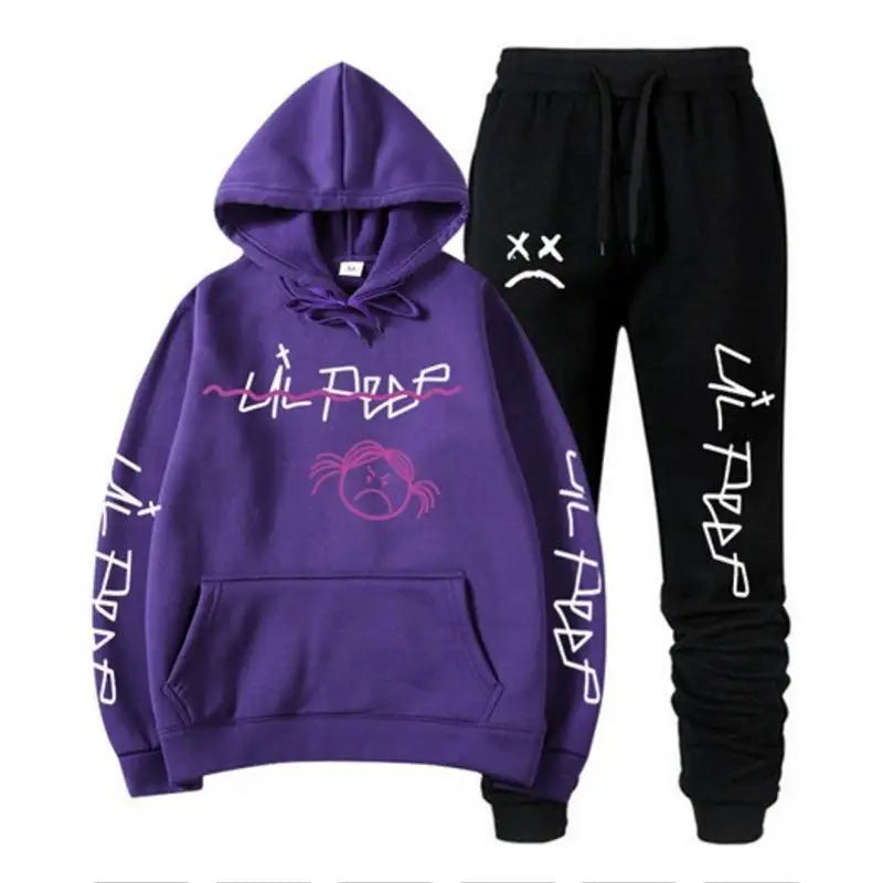 Conjuntos Moletom Lil Peep - Blusa com Capuz + Calça de Moletom, Unissex, Inverno, Forrado com Fleece, Estilo Hip Hop