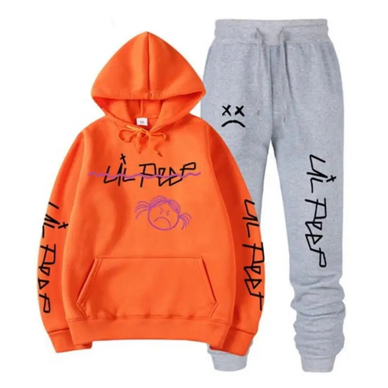 Conjuntos Moletom Lil Peep - Blusa com Capuz + Calça de Moletom, Unissex, Inverno, Forrado com Fleece, Estilo Hip Hop