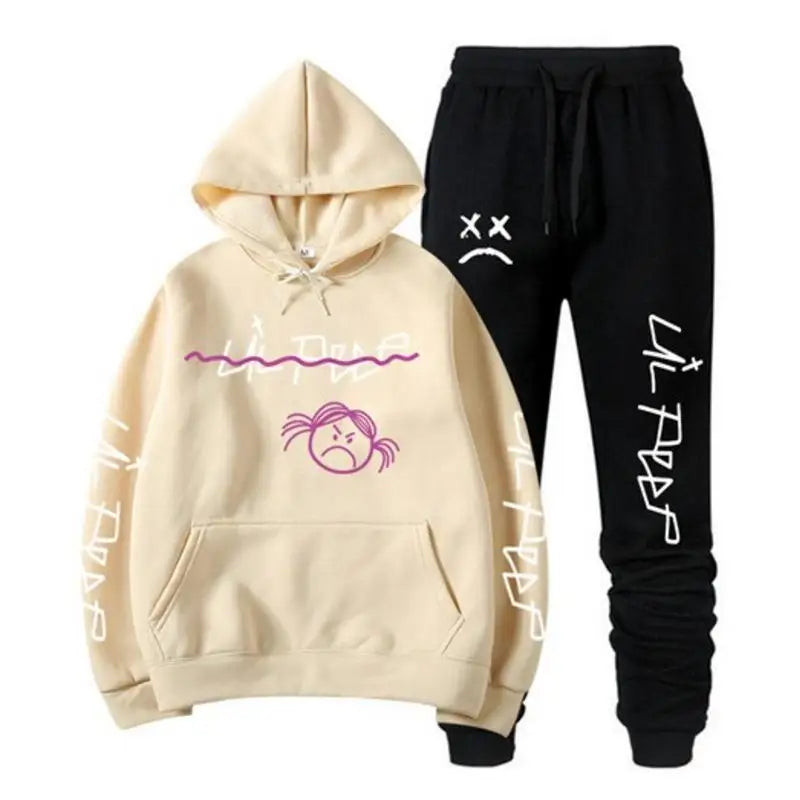 Conjuntos Moletom Lil Peep - Blusa com Capuz + Calça de Moletom, Unissex, Inverno, Forrado com Fleece, Estilo Hip Hop