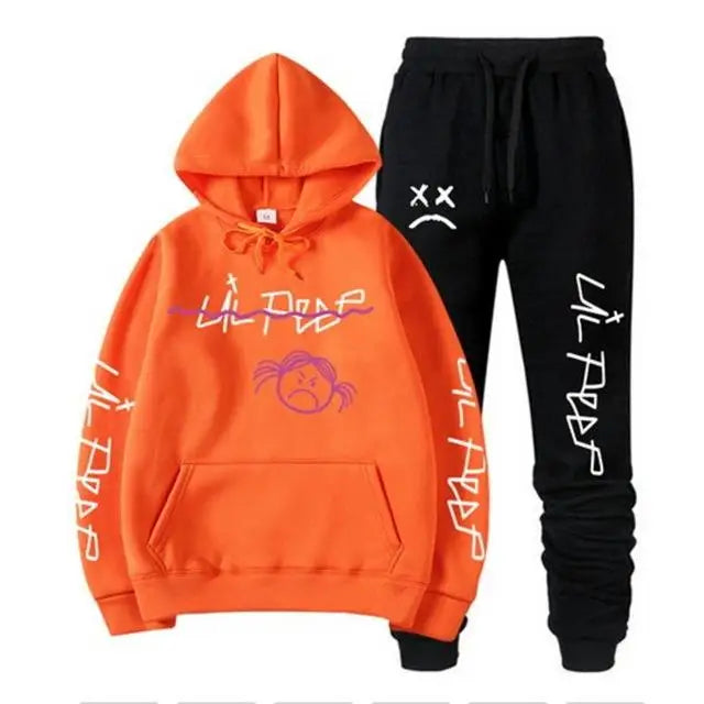 Conjuntos Moletom Lil Peep - Blusa com Capuz + Calça de Moletom, Unissex, Inverno, Forrado com Fleece, Estilo Hip Hop