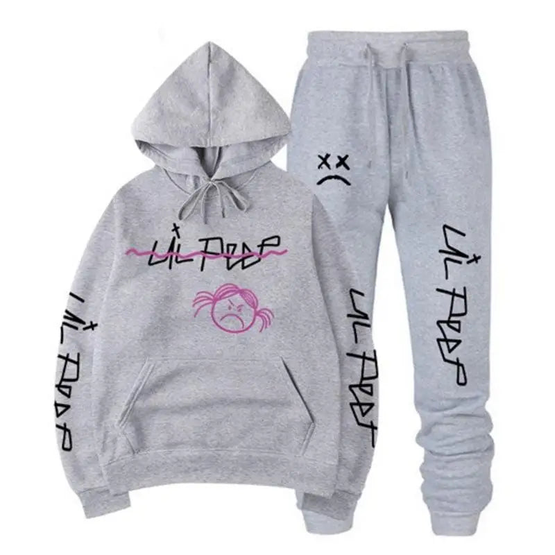 Conjuntos Moletom Lil Peep - Blusa com Capuz + Calça de Moletom, Unissex, Inverno, Forrado com Fleece, Estilo Hip Hop