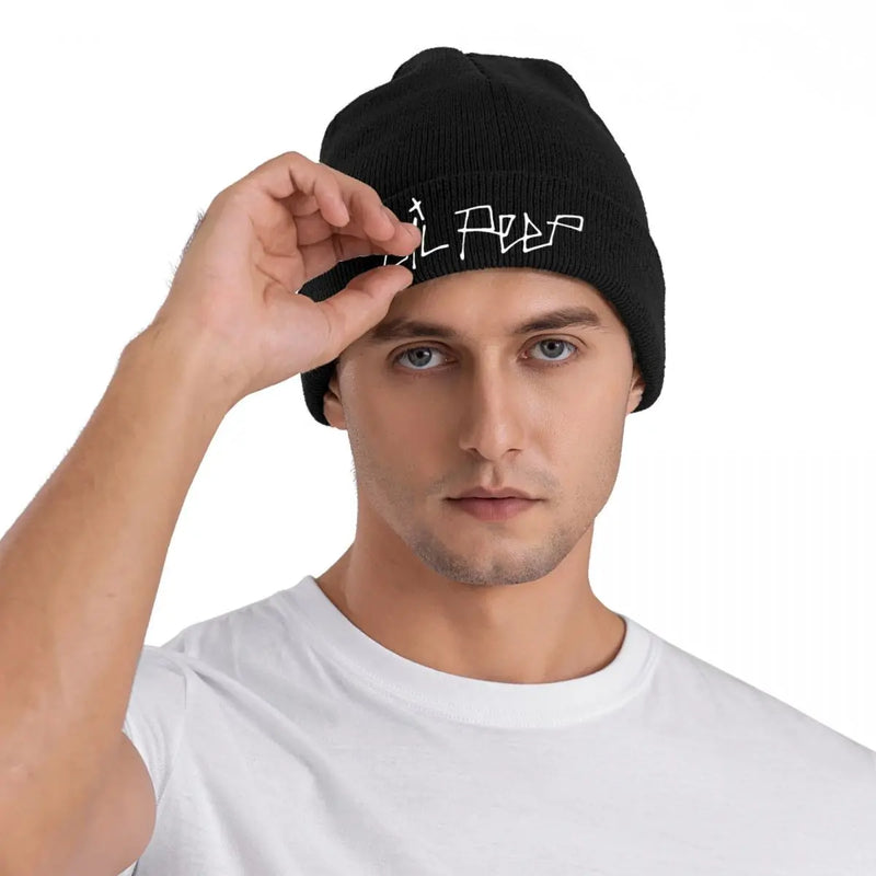 Touca Lil Peep Gorro Personalizado com Logo, Estilo Street Y2K, Gorro Tricotado Unissex para Esportes ao Ar Livre, Personalizada, Elástica para o Inverno