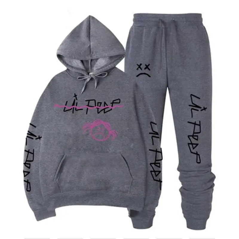 Conjuntos Moletom Lil Peep - Blusa com Capuz + Calça de Moletom, Unissex, Inverno, Forrado com Fleece, Estilo Hip Hop