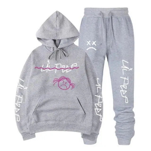 Conjuntos Moletom Lil Peep - Blusa com Capuz + Calça de Moletom, Unissex, Inverno, Forrado com Fleece, Estilo Hip Hop